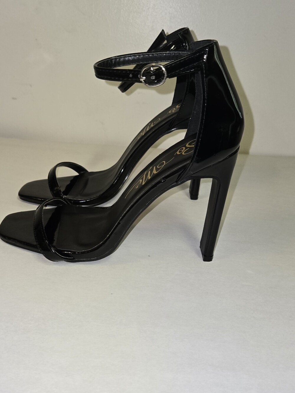So Me Black Patent Ankle-Strap Stiletto Sandals